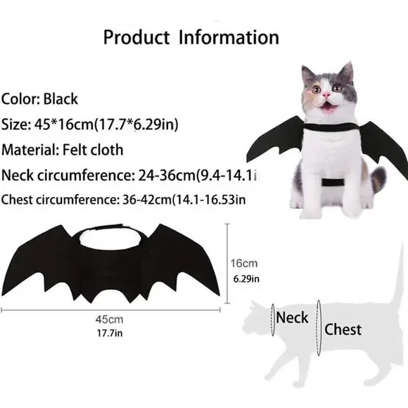 Cat Bat Wings Costume Halloween Pet Cosplay Outfit for Cats Dogs Party Dress - Picture 3 of 7
